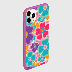 Чехол iPhone 11 Pro матовый Яркий цветочный калейдоскоп - узор в стиле ретро, цвет: 3D-фиолетовый — фото 2