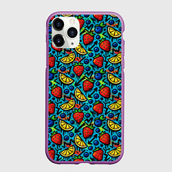 Чехол iPhone 11 Pro матовый Летний вайб - фрукты и ягоды паттерн, цвет: 3D-фиолетовый