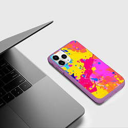 Чехол iPhone 11 Pro матовый Яркие пятна акриловой краски на стене, цвет: 3D-фиолетовый — фото 2