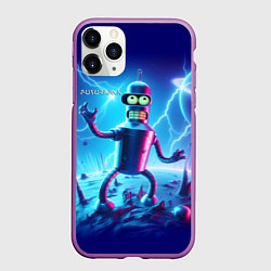 Чехол iPhone 11 Pro матовый Bender on neon planet - ai art fantasy, цвет: 3D-фиолетовый