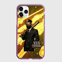 Чехол iPhone 11 Pro матовый XXXTentacion в пиджаке с битой, цвет: 3D-фиолетовый