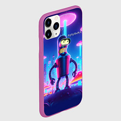 Чехол iPhone 11 Pro матовый Робот-сгибальщик Бендер в неоновом грибном мегапол, цвет: 3D-фиолетовый — фото 2