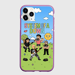 Чехол iPhone 11 Pro матовый System of a Down, мультяшный, цвет: 3D-фиолетовый