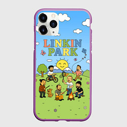Чехол iPhone 11 Pro матовый Linkin Park мультяшный стиль на поляне, цвет: 3D-фиолетовый