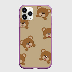 Чехол iPhone 11 Pro матовый Медвежьи мордашки на бежевом, цвет: 3D-фиолетовый