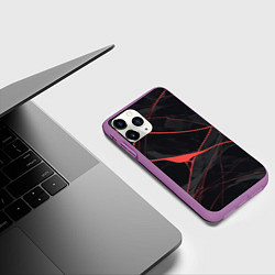 Чехол iPhone 11 Pro матовый Текстура мрамора с красными полосками, цвет: 3D-фиолетовый — фото 2