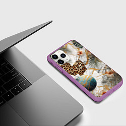 Чехол iPhone 11 Pro матовый Мрамор с цветами и леопардовый узор, цвет: 3D-фиолетовый — фото 2