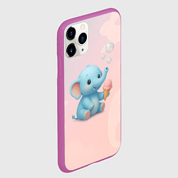 Чехол iPhone 11 Pro матовый Маленький слоненок с мороженым пускает пузыри, цвет: 3D-фиолетовый — фото 2