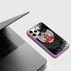 Чехол iPhone 11 Pro матовый Федерация бокса России - брызги, цвет: 3D-фиолетовый — фото 2