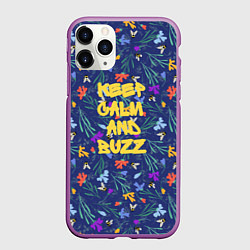 Чехол iPhone 11 Pro матовый Keep calm and buzz - пчелы и цветы, цвет: 3D-фиолетовый