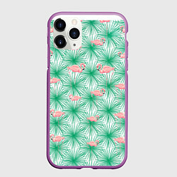 Чехол iPhone 11 Pro матовый Фламинго и тропики, цвет: 3D-фиолетовый