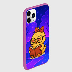 Чехол iPhone 11 Pro матовый Цыпленок в очках читает книжку, цвет: 3D-фиолетовый — фото 2