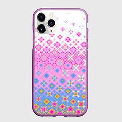 Чехол iPhone 11 Pro матовый Розово-голубой узор, цвет: 3D-фиолетовый