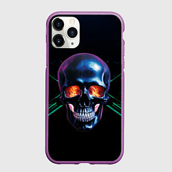 Чехол iPhone 11 Pro матовый Череп с пламенем в глазницах, цвет: 3D-фиолетовый