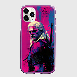 Чехол iPhone 11 Pro матовый Ведьмак стоит боком, цвет: 3D-фиолетовый