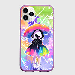 Чехол iPhone 11 Pro матовый Девочка под дождём арт, цвет: 3D-фиолетовый