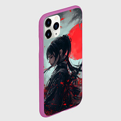 Чехол iPhone 11 Pro матовый Девушка самурай и красное солнце, цвет: 3D-фиолетовый — фото 2