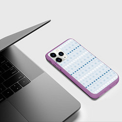 Чехол iPhone 11 Pro матовый Белые и синие снежинки на светлом голубом, цвет: 3D-фиолетовый — фото 2