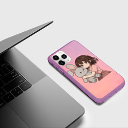 Чехол iPhone 11 Pro матовый Девочка обнимает зайцика в аниме, цвет: 3D-фиолетовый — фото 2