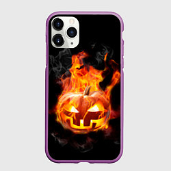 Чехол iPhone 11 Pro матовый Горящая тыква джек, цвет: 3D-фиолетовый
