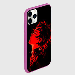 Чехол iPhone 11 Pro матовый Клинок, рассекающий демонов Танджиро и иероглифы, цвет: 3D-фиолетовый — фото 2