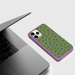 Чехол iPhone 11 Pro матовый Синие цветочные мотивы на зеленом, цвет: 3D-фиолетовый — фото 2