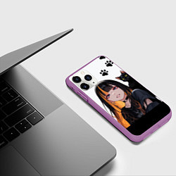 Чехол iPhone 11 Pro матовый Девушка и кот, цвет: 3D-фиолетовый — фото 2