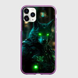 Чехол iPhone 11 Pro матовый Киберпанк волк, цвет: 3D-фиолетовый