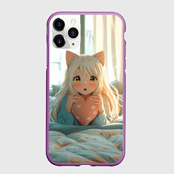 Чехол iPhone 11 Pro матовый Аниме девушка в кровати с сердцем