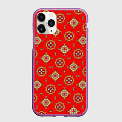 Чехол iPhone 11 Pro матовый Яркий узор в этническом стиле, цвет: 3D-фиолетовый