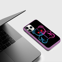 Чехол iPhone 11 Pro матовый Неоновый мишка, цвет: 3D-фиолетовый — фото 2