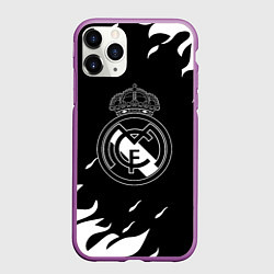 Чехол iPhone 11 Pro матовый Реал Мадрид белый огонь, цвет: 3D-фиолетовый
