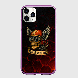 Чехол iPhone 11 Pro матовый Ride or die череп мотоциклиста