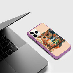 Чехол iPhone 11 Pro матовый Сова разделенная на день и ночь абстракция, цвет: 3D-фиолетовый — фото 2