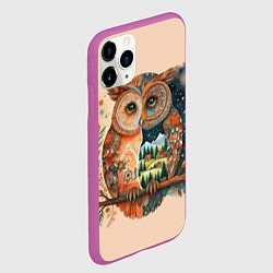 Чехол iPhone 11 Pro матовый Сова разделенная на день и ночь абстракция, цвет: 3D-фиолетовый — фото 2