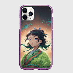 Чехол iPhone 11 Pro матовый Маомао на фоне облаков, цвет: 3D-фиолетовый