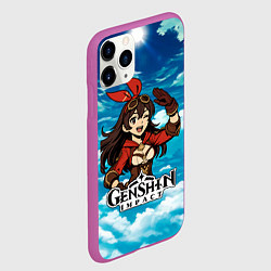 Чехол iPhone 11 Pro матовый Эмбер из Genshin Impact в облаках, цвет: 3D-фиолетовый — фото 2