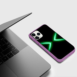 Чехол iPhone 11 Pro матовый Neon green lines, цвет: 3D-фиолетовый — фото 2
