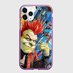 Чехол iPhone 11 Pro матовый Панк Шрек на фоне домов, цвет: 3D-фиолетовый