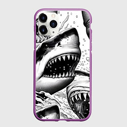 Чехол iPhone 11 Pro матовый Белая акула - стая, цвет: 3D-фиолетовый