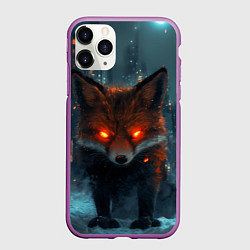Чехол iPhone 11 Pro матовый Лисица в городе киберпанк, цвет: 3D-фиолетовый