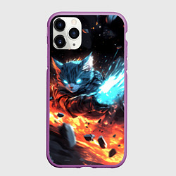 Чехол iPhone 11 Pro матовый Кот в космосе киберпанк, цвет: 3D-фиолетовый