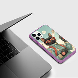 Чехол iPhone 11 Pro матовый Кот стреляет из пистолета - фэнтези, цвет: 3D-фиолетовый — фото 2