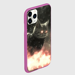 Чехол iPhone 11 Pro матовый Кот парит в космосе киберпанк, цвет: 3D-фиолетовый — фото 2