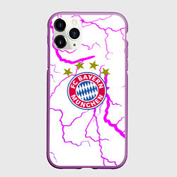 Чехол iPhone 11 Pro матовый Бавария Мюнхен неоновые молнии, цвет: 3D-фиолетовый