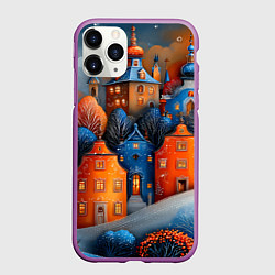 Чехол iPhone 11 Pro матовый Объемные зимние домики, цвет: 3D-фиолетовый