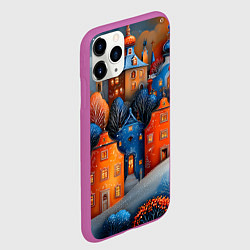 Чехол iPhone 11 Pro матовый Объемные зимние домики, цвет: 3D-фиолетовый — фото 2