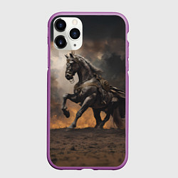 Чехол iPhone 11 Pro матовый Конь на фоне бури, цвет: 3D-фиолетовый