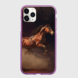 Чехол iPhone 11 Pro матовый Лошадь в прыжке из пыли, цвет: 3D-фиолетовый