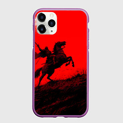 Чехол iPhone 11 Pro матовый Всадник на коне - красный фон, цвет: 3D-фиолетовый
